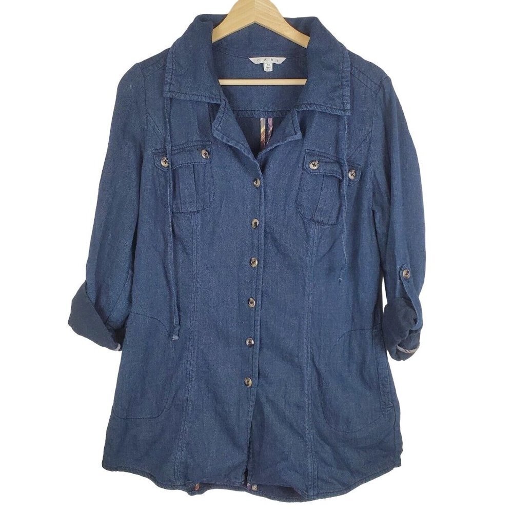CABI Style #340 Chambray Denim Tunic Cardigan Button-up Top Shirt Jacket Sz M